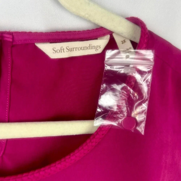 NEW Soft Surroundings Tank Blouse Women Plus 2X Pink Braided Trim High Low Hem - Picture 7 of 7